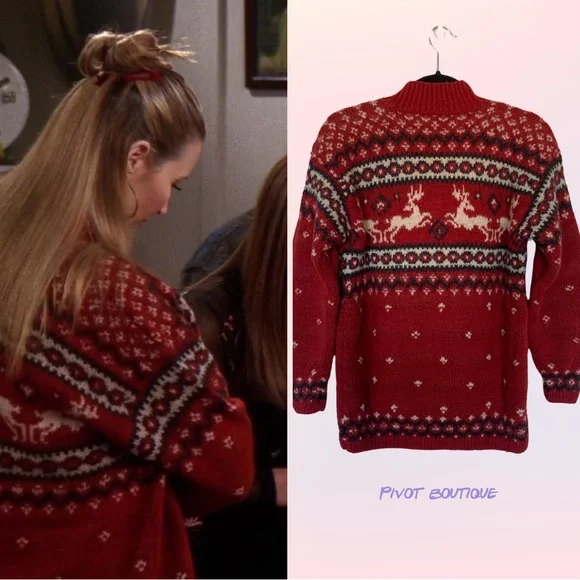 Vintage Reindeer Christmas Sweater ASO Phoebe Buffay on Friends - Picture 2 of 14